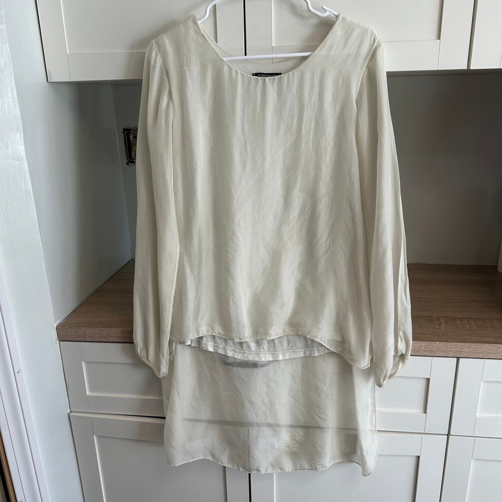 Alice Rinaldi Cream‎ 100% Silk High Low Layered Blouse Lagenlook Luxury Womens S